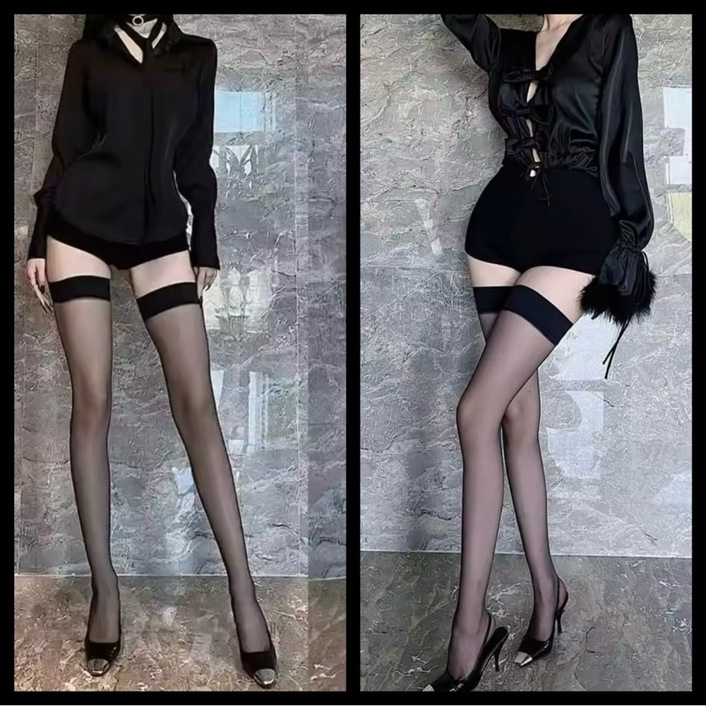 Black Sheer Thigh-High Stockings-NWT